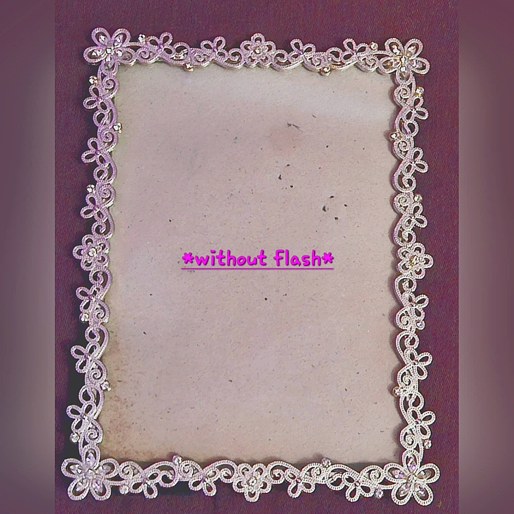 Silver Metal Floral Border w/ Rhinestones & Glass Cover Standing Pic Frame